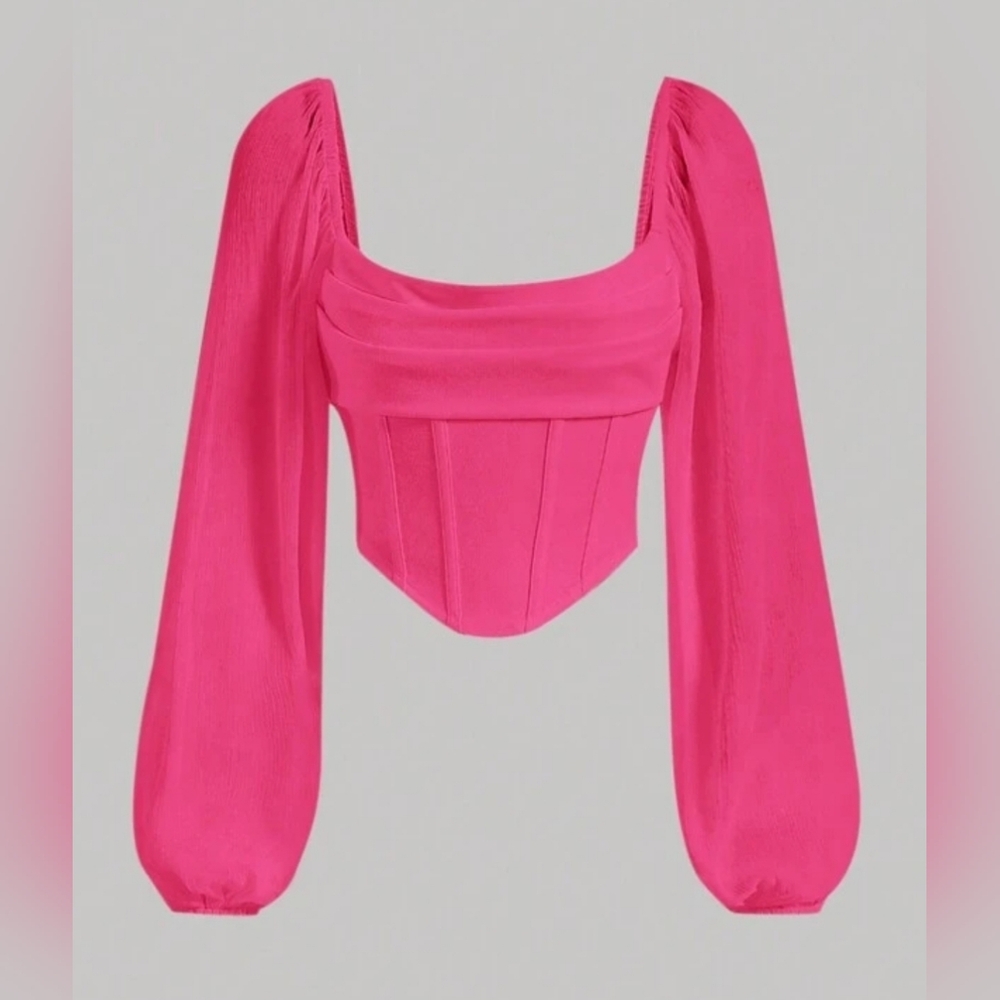 Pink Crop Sheer Top Size M Medium Hot Pink Blouse Shirt See Thru Bandana Hem NEW
